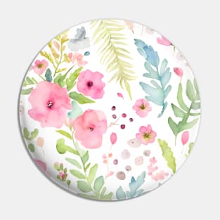 Watercolor Blush Pink Flowers Berries and Ferns Floral Pattern Pin