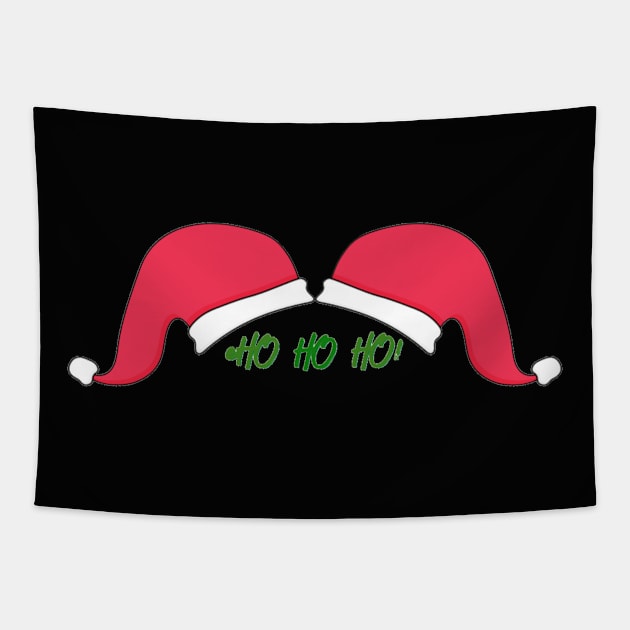 Santa Hat Mustache Black Background Tapestry by Humerushumor