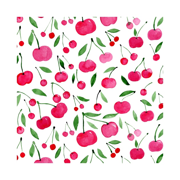 Watercolor cherries pattern - green and red by wackapacka