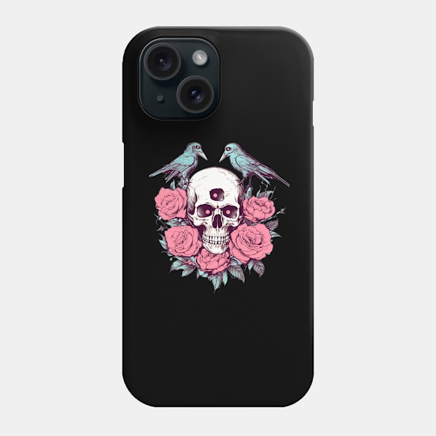 Birds with Roses and Skull Phone Case by TOKEBI