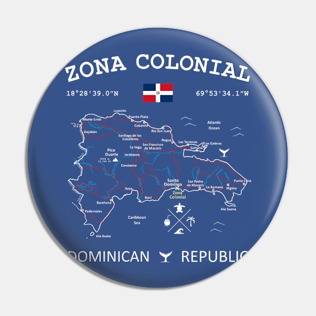 Zona Colonial Dominican Republic Flag Travel Map Coordinates GPS Pin by French Salsa