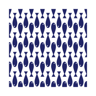 Simple Navy Fish Geometric Pattern T-Shirt