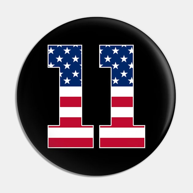 Number 11 American Flag Sports Pin by Shariss