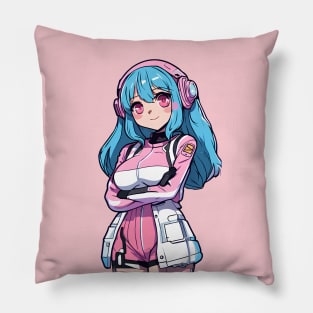 Cute bubblegum robot girl Pillow