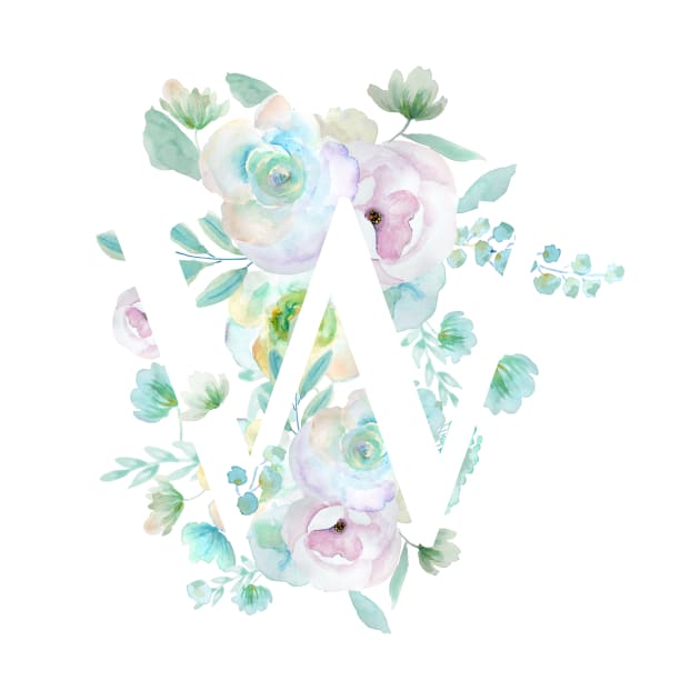Botanical alphabet W green and purple flowers by colorandcolor