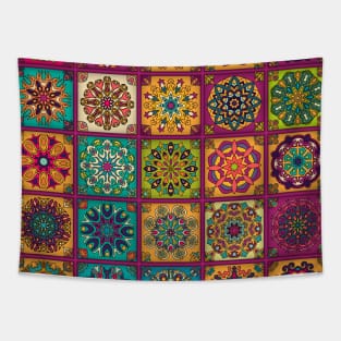 Vintage patchwork with floral mandala elements Tapestry