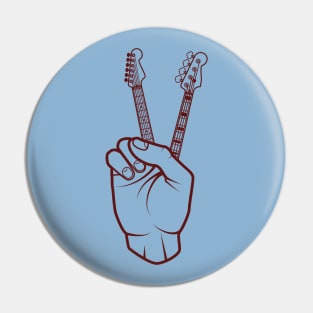 Guitar and Bass Outline Hand Peace Sign Light Theme Pin