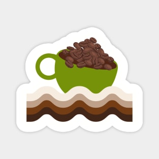 Coffee. Retro Olive Cup O Beans on a Wavey Sea of Coffee Magnet