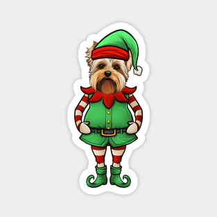 Funny Christmas Elf Biewer Terrier Dog Magnet