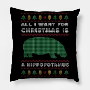 Funny Hippo Ugly Christmas Sweater Pillow