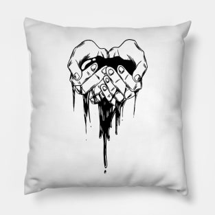 Ink Pool Dripping Through Cupped Hands Pillow