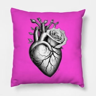 anatomic heart with rose flower power black white Pillow