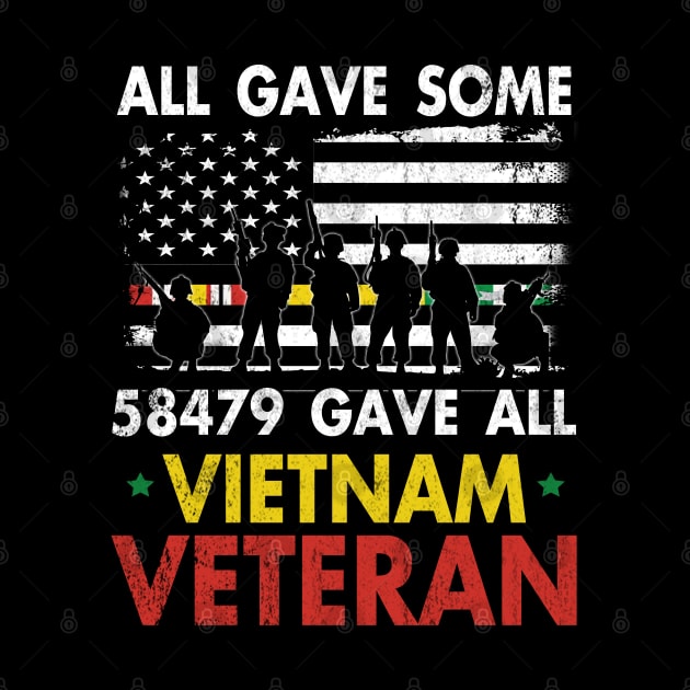 Vietnam Veteran All Gave Some 58,479 Gave All T-Shirt with Soldiers Statue and Service Ribbon by Otis Patrick