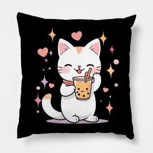 cute cat drink beverage tea cuteness enthusiasts Pillow