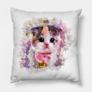 Discover white kitten hiding in flower garden Pillow