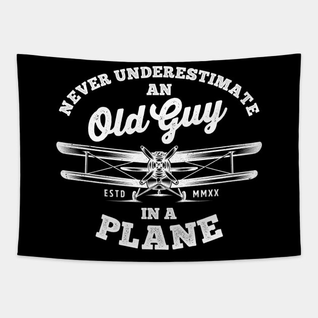 Never Underestimate an Old Guy in a Plane Tapestry by VFR Zone