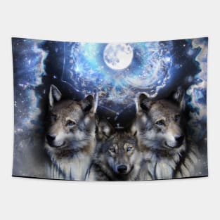 Cosmic Space Wolf Wolves Star Moon Tapestry