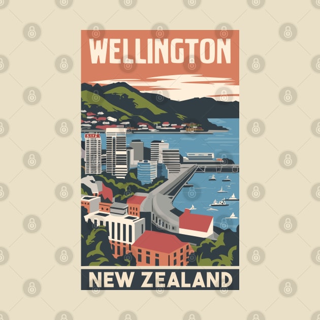 A Vintage Travel Art of Wellington - New Zealand by goodoldvintage