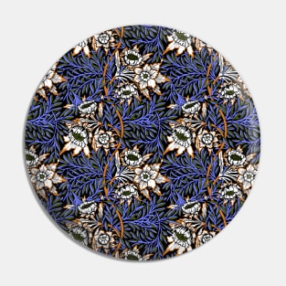 William Morris Tulip and Willow Pattern Blue on Black Pin