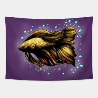 Yellow Siamese Fighting Fish (Betta Splendens) Tapestry