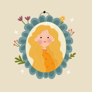 Cute blonde curly girl illustration T-Shirt