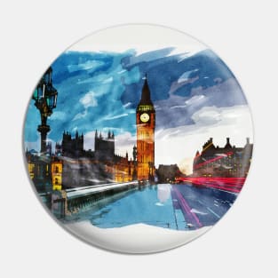 London, England Watercolor Travel Souvenir Fine Art Pin