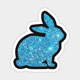 Light Blue Faux Glitter Easter Bunny Magnet