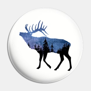 Elk Double Exposure Night Sky Pin