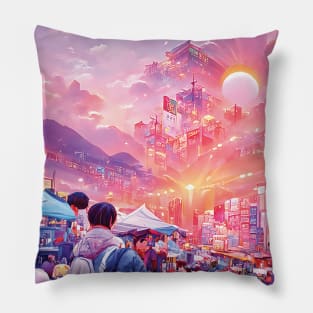 Lofi Dreamy Sunrise at Morning Having Leisure Walk in Big City Pillow