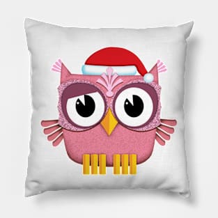 Owl Santa Claus pink Pillow