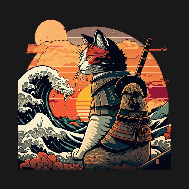 Samurai Cat vs The Great Wave by geekmethat