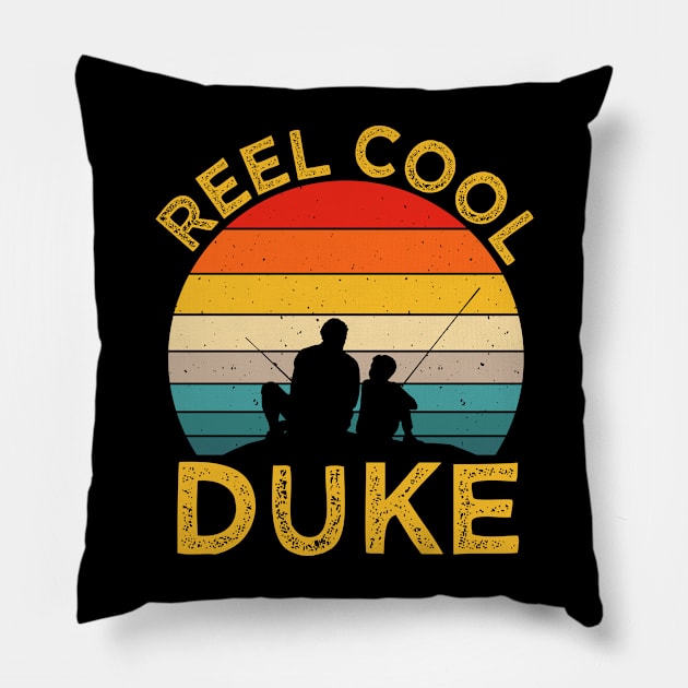 Reel Cool Duke Fishing Daddy Vintage Grandpa Fathers Day Pillow by TeeaxArt