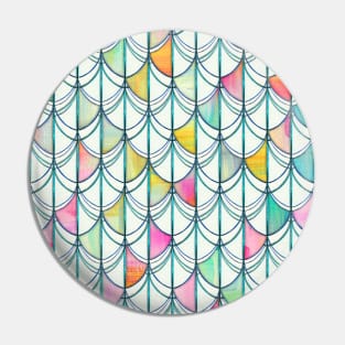 Pencil & Paint Fish Scale Cutout Pattern - white, teal, yellow & pink Pin