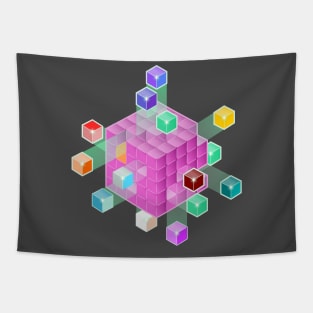 Magic colour cubes floating Tapestry