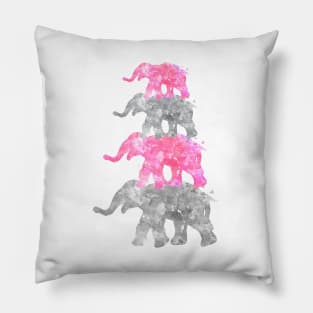 Pink and Grey Elephant Family Watercolor Painting Pillow