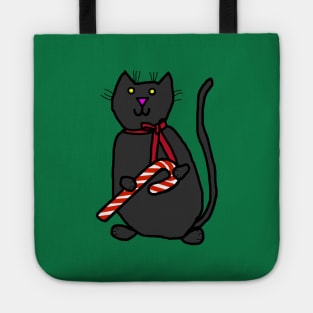 Christmas Kitty Cat With Ribbon and Candy Cane Tote