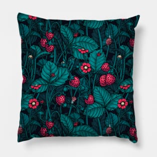 Wild strawberries, red and blue Pillow