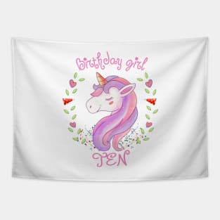 'Unicorn Tenth Birthday Girl' Cute Birthday Tenth Gift Tapestry