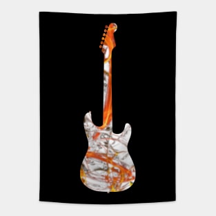 Orange Flame Guitar Silhouette on White Tapestry