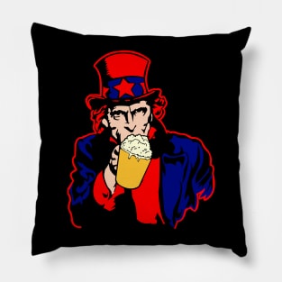 I Want Beer - Uncle Sam Clinking A Glass of Beer Pillow