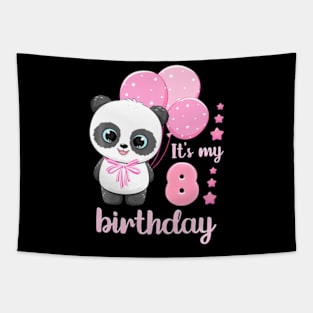 Girl 8 Year Old Panda Pink Balloons It'S My 8Th Birthday Tapestry