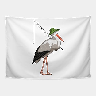 Stork at Fishing with Fishing rod Tapestry