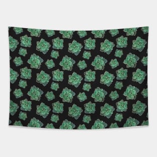 Green succulent Black Background Pattern Tapestry