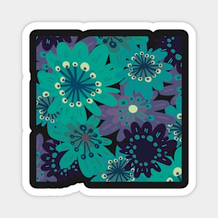 Fun flowerpower pattern in 1970-style, orange, red, turquoise, green,violet , Magnet