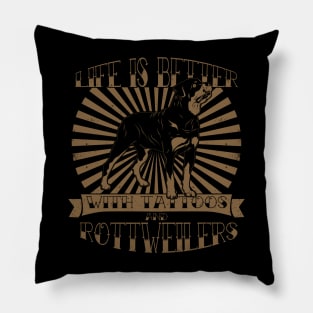 Rottweiler And Tattoos Tattooed Dog Owner Gift Pillow