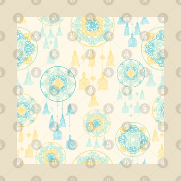 Yellow and teal dreamcatcher on cream by marufemia