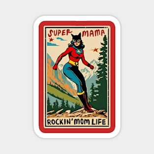 Super Mama Rockin' Mom Life Funny Mom Sayings Vintage Retro 80s Magnet