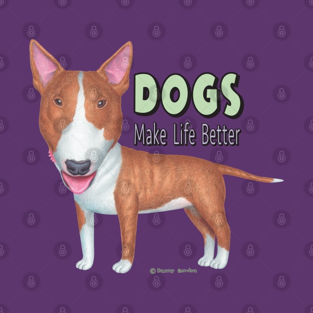 Cute Bull Terrier puppy making life better on purple shirt by Danny Gordon Art