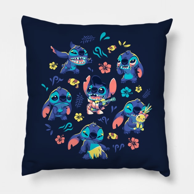 Cute Stitch Pattern // 90s Kid, Cartoon Alien, Hawaii Pillow by Geekydog