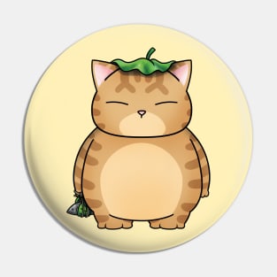 Fat Orange Cat with Leaf Umbrella Pin